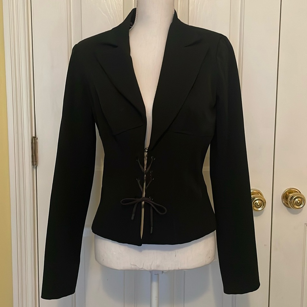 Caché Vintage Black Lace-Up Front Jacket